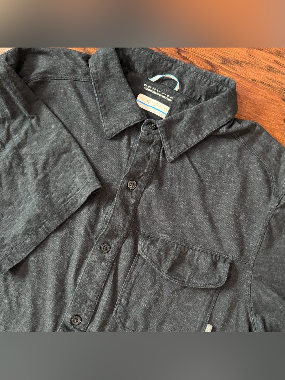 Columbia Men’s Shirt Omni Wick Button Up Short Sleeve Large Black Cotton Stretch